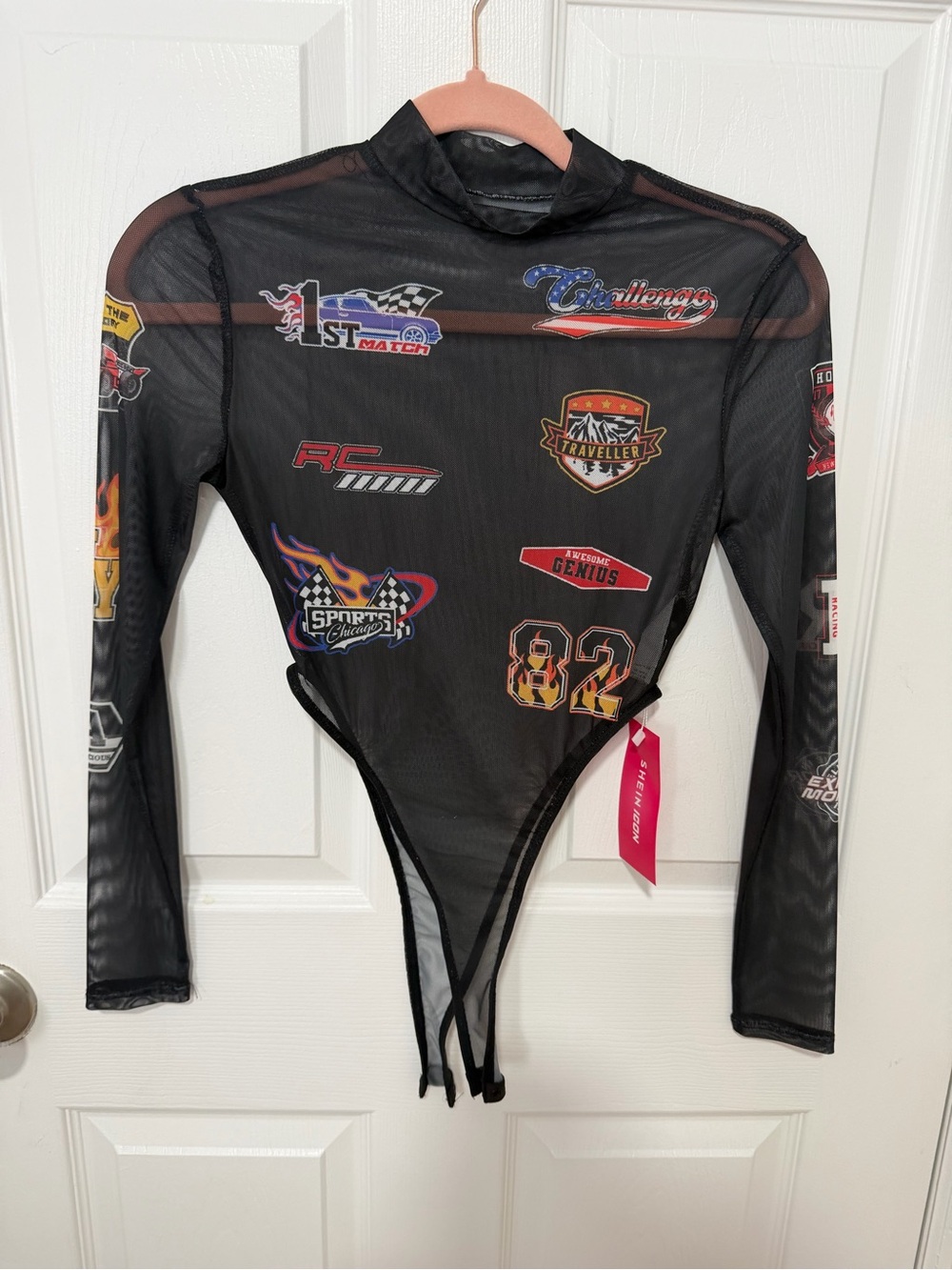 Black Mesh Racing Patch Bodysuit